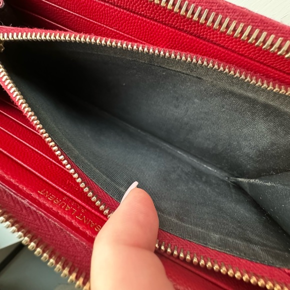 SAINT LAURENT ♡ YSL ♡ Leather Chevron Monogram Zippy Wallet ♡ COA ♡ Red ⁉️ - Picture 13 of 15